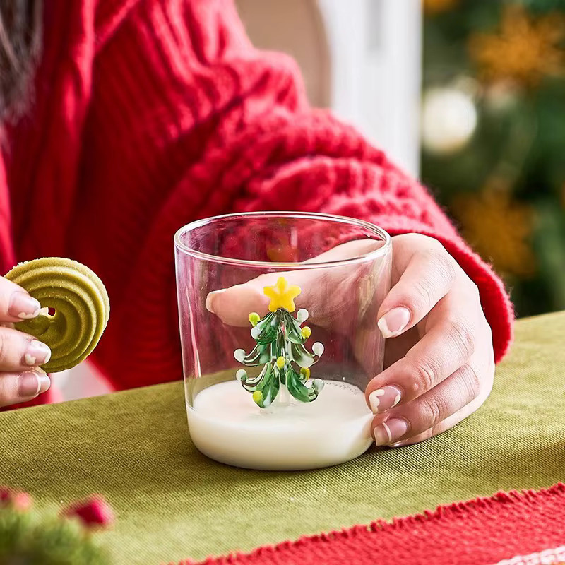 FOME Kreative Glas Tasse mit Weihnachtsbaum Design, Hitzebeständiger Becher für Kaffee, Milch oder Tee, Transparent/Grün - Bild 3