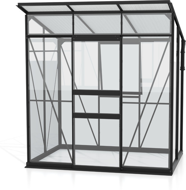Vitavia Gewächshaus Palma 3250 Schwarz mit Stahlfundamentrahmen, Schiebetür und Pultdach für die Pflanzenzucht, 2,5 m² - Bild 1