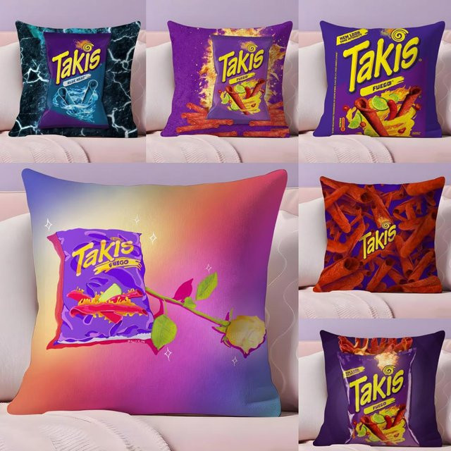 PIKPAKA Kissenbezug Takis Chips Design aus Plüsch, quadratisch, mehrfarbig, 30 x 30 cm - Bild 1