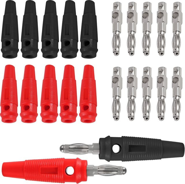 AOKIN 10er Set 32A Hochstrom Bananenstecker 4mm Männlich Stapelbar Schraubtyp in Schwarz und Rot - Bild 1