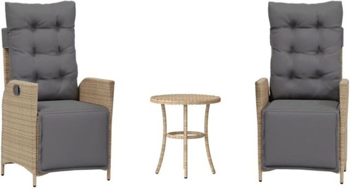 3-tlg. Bistro-Set aus Polyrattan mit Kissen in Beige und Grau von vidaxl - Bild 1