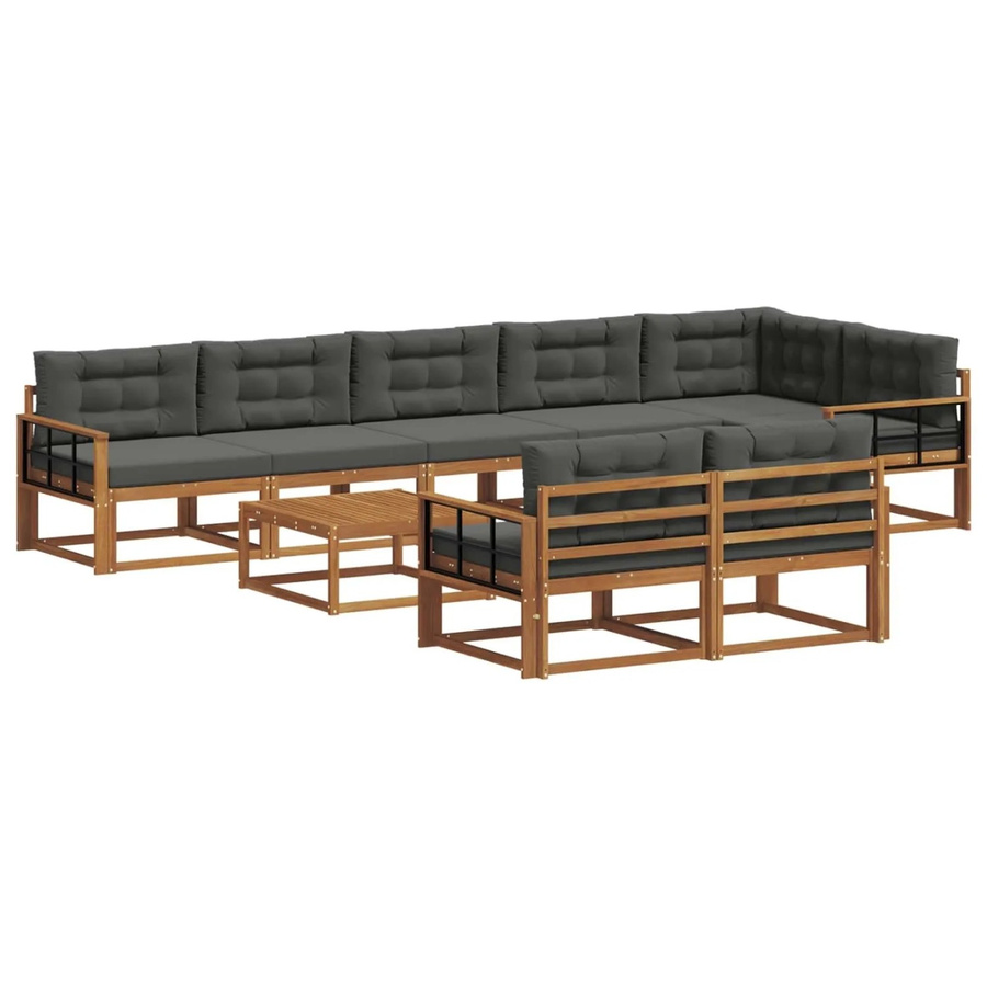 vidaXL Outdoor-Sofagarnitur 9-teilig aus Akazienholz mit Kissen in Anthrazit und Natur - Bild 2