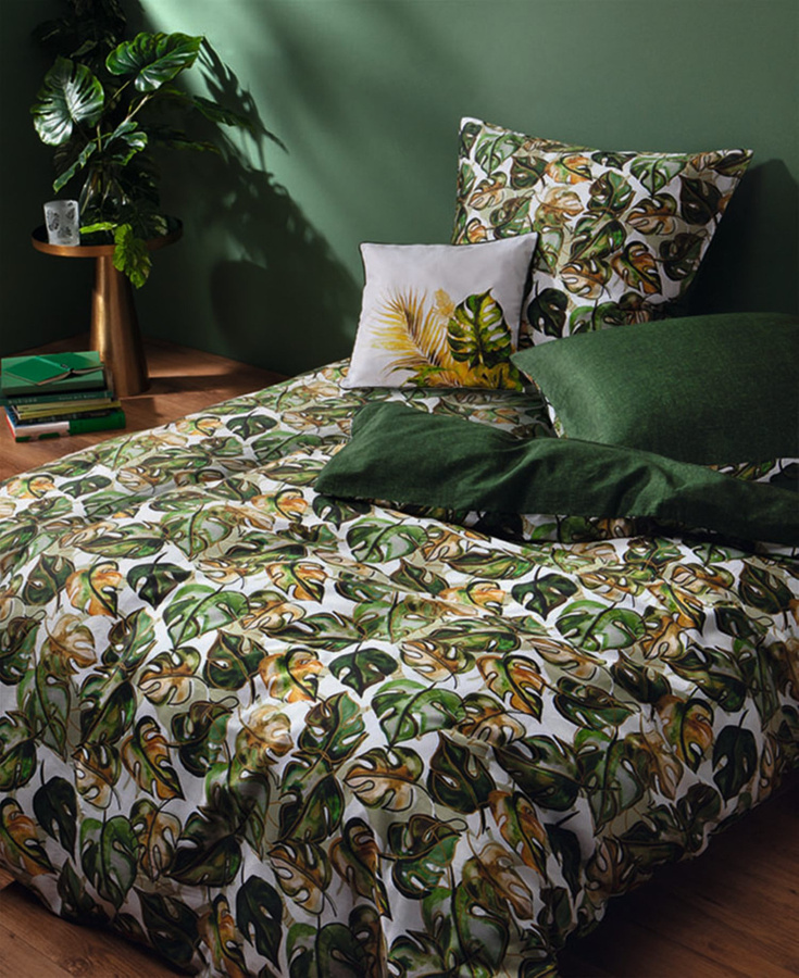 Sympathica Mako-Satin Bettwäsche Leaves mit Monstera-Blättermuster, wendbar, grün, B/H: 135 x 200 cm und 80 x 80 cm - Bild 1