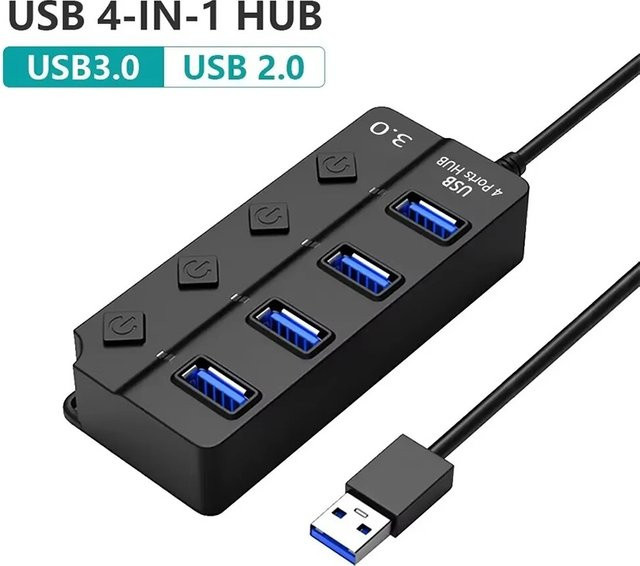 Mrgabwte USB 3.0 Hub mit Netzteil und Ein/Aus-Schalter, Mehrfach-Erweiterung mit 7 Anschlüssen, Schwarz - Bild 1