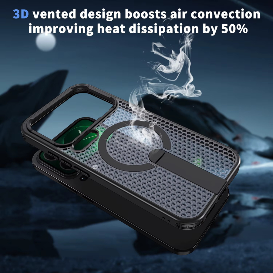 Honeycomb Cooling Stand Holder Magnetische Luxus Hard Armor Schutzhülle für Xiaomi 17 Pro Max, 15T und 14T Pro in Blau oder Schwarz - Bild 5