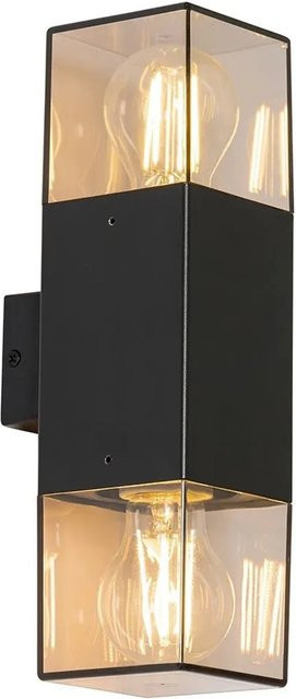 QAZQA Außenwandleuchte Schwarz aus Aluminium und Kunststoff mit Rauchschirm, 2-flammig, IP44, E27, dimmbar - Bild 1