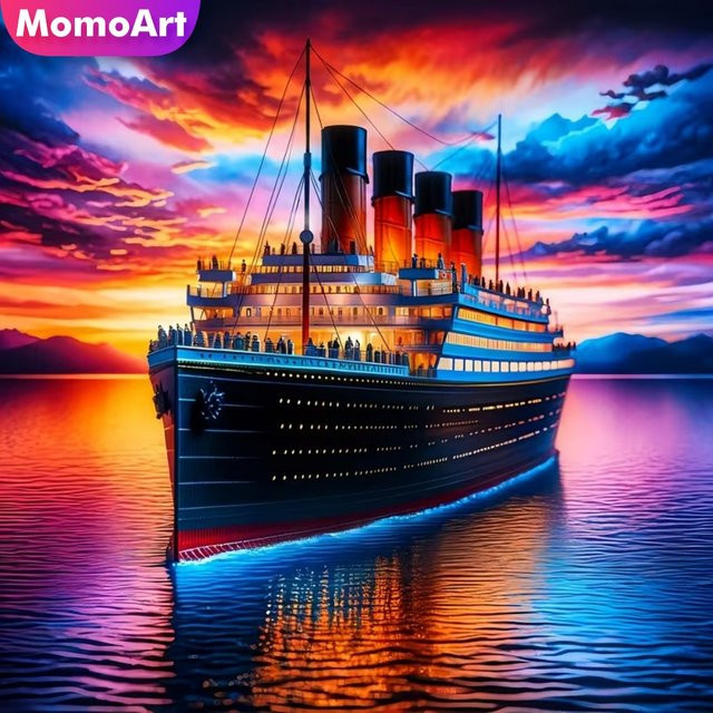 Momoart Diamant-Stickerei Schiffslandschaft DIY-Malerei mit runden Mosaik-Steinen in Multicolour - Bild 1