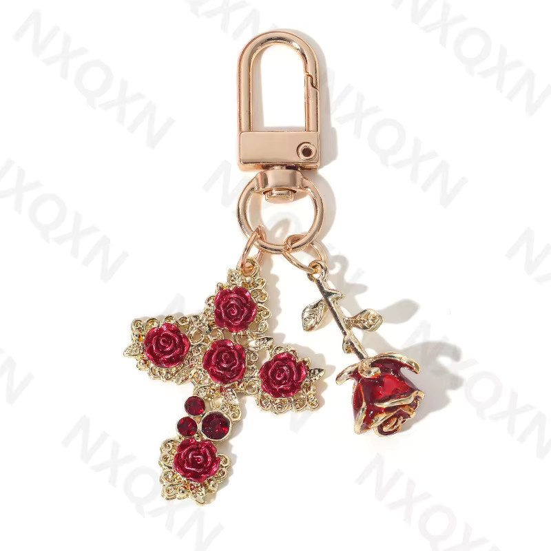 Schlüsselanhänger NXQXN, Rosenkreuz, rote Emaille, Damen - Bild 2
