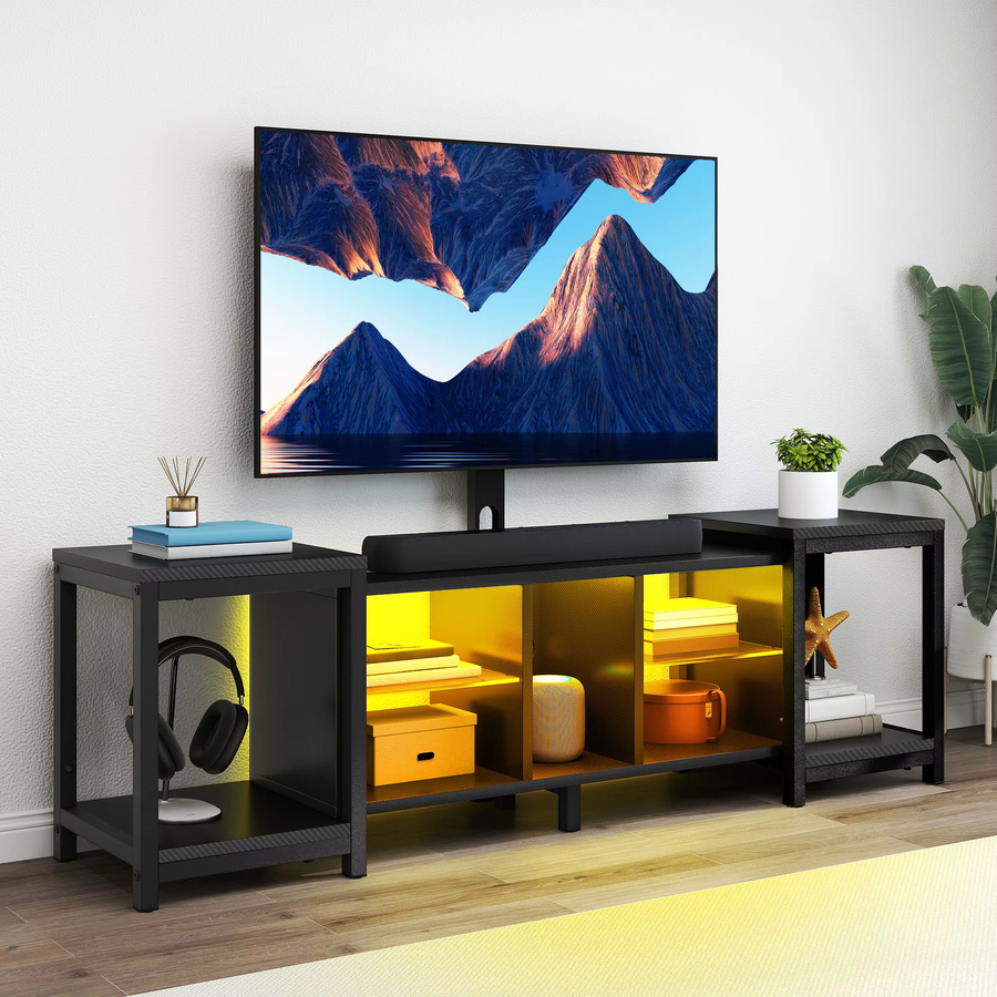YITAHOME Verstellbarer TV-Ständer in Schwarz mit RGB-LED-Beleuchtung für 70-Zoll-Fernseher, Modernes TV-Möbel aus Metall für das Wohnzimmer - Bild 2