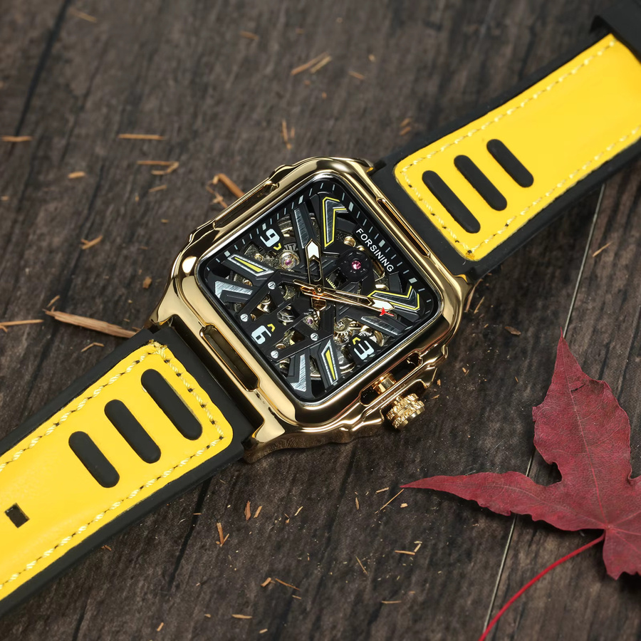 Forsining Skelettuhr, Automatik, Lederarmband, Herren, Schwarz, Gold - Bild 3