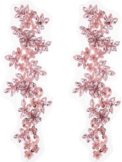 UXCELL 2er-Pack Strass-Applikations-Patches aus Spitzen-Stickerei in Pink und Lila mit Perlen und Pailletten zum Aufnähen für deine DIY-Näharbeiten - Bild 1
