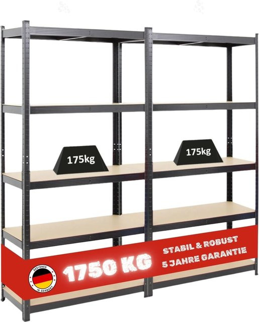 2er Set PROREGAL Gorilla Kellerregal aus Metall und MDF in Schwarz, H x B x T: 180 x 90 x 40 cm, verstellbare Fachlast 175 kg - Bild 1