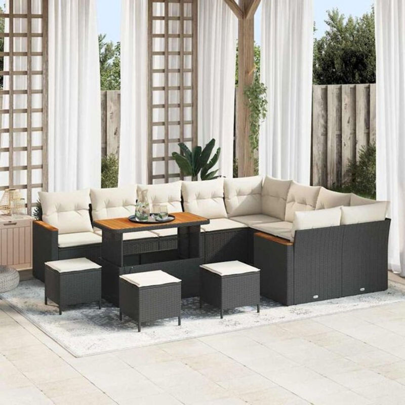 Modernes Gartensofa-Set von Vidaxl aus Polyrattan mit 13-teiligem Kissen-Set in Schwarz - Bild 1