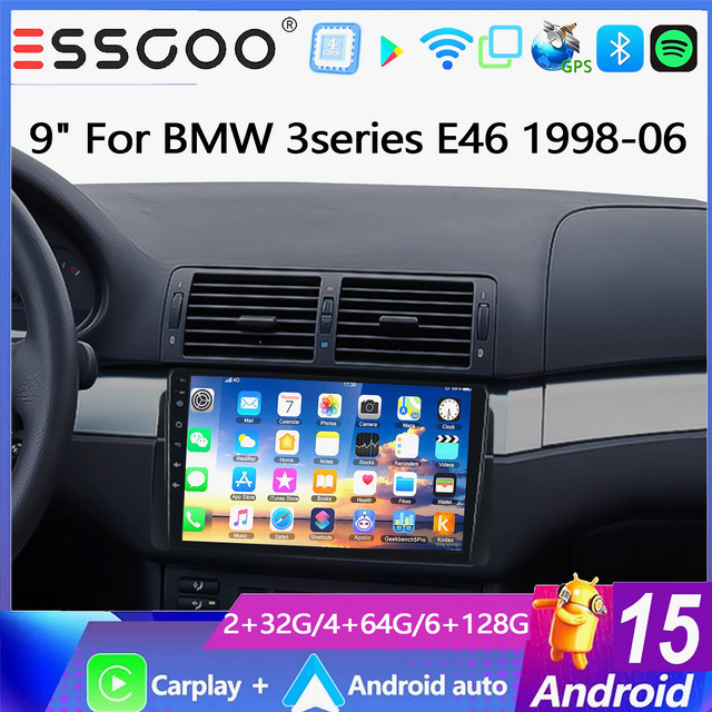 ESSGOO Android 15 Autoradio mit 9 Zoll IPS Touchscreen für BMW 3er E46 M3, Rover 75 und MG ZT, Kabelloses CarPlay und Android Auto, GPS, Bluetooth, Multimedia-Videoplayer in Schwarz - Bild 1