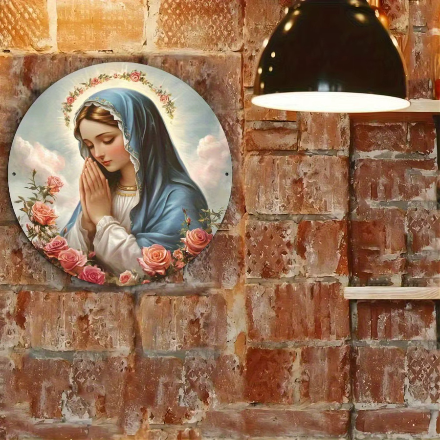 Religiöse Metall-Wandkunst Unsere Liebe Frau von Guadalupe von Hello Young, Rundes Wandbild mit Blumen- und Floral-Motiv, Mehrfarbig, Durchmesser: 20,32 cm - Bild 3