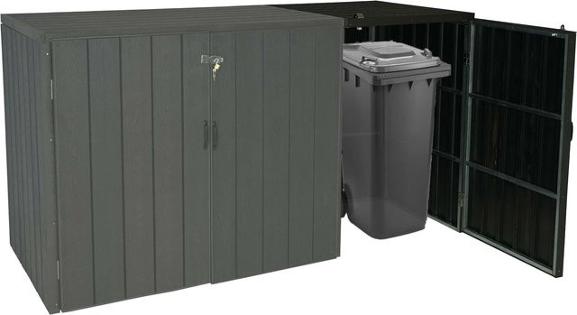 WPC-Mülltonnenverkleidung Erweiterung MCW-J28 Premium Mülltonnenbox in Holzoptik aus Metall, Farbe: Anthrazit - Bild 1