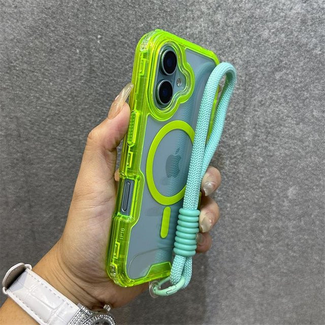 Tuiying002 MagSafe Magnetische Transparente Handgelenkschlaufe Schutzhülle Candy Armor Stoßfester Bumper für iPhone 16 Pro Max 15 14 13 12 11 Plus in Grün - Bild 1