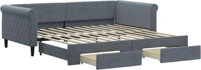 vidaXL Tagesbett aus Samt mit ausziehbaren Schubladen in Dunkelgrau, B/T/H: 100-120 x 200 x 68 cm - Bild 1