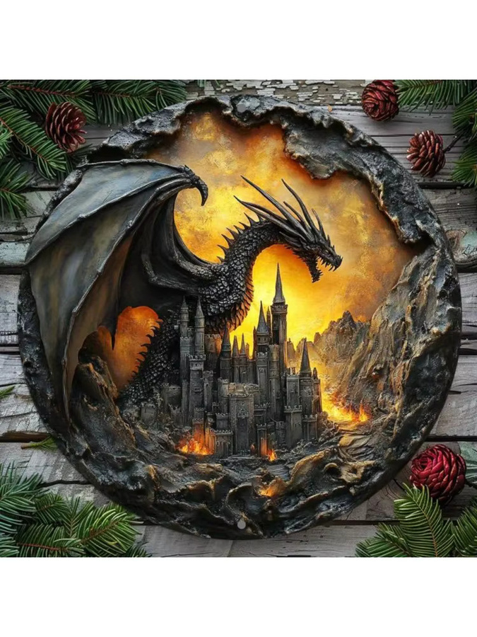DragonVintageCharm ™ Runde Wanddekoration aus Aluminium mit Drachenmotiv im Vintage-Stil, Durchmesser: 20 cm - Bild 5