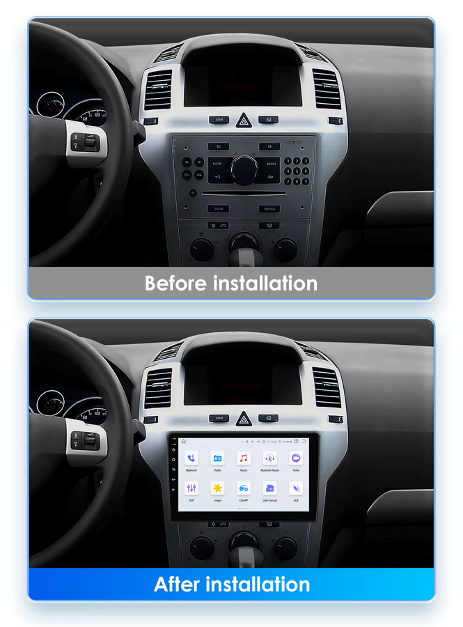 OSSURET Android 13 Autoradio mit 360 Kamera, GPS und 4G für Opel Zafira B und Astra H, Multimedia-System mit Carplay, Schwarz - Bild 2