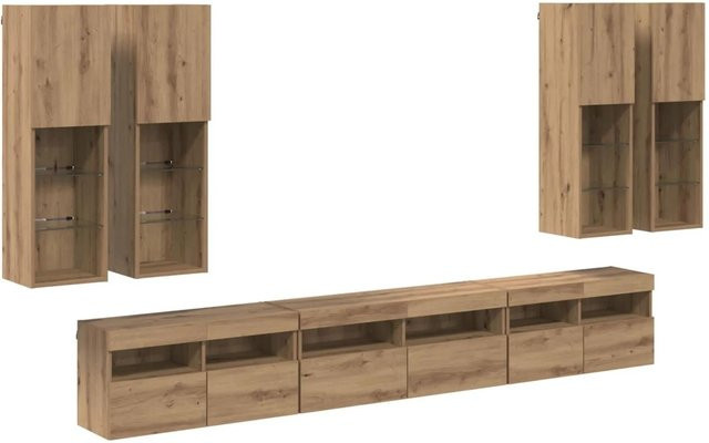 vidaXL TV-Wandregal-Set aus Holzwerkstoff in Artisan-Eiche, 7-teiliges Set zur Wandmontage, Farbe Braun, Set-Inhalt: 4 x L: 30,5 cm, B: 30 cm, H: 102 cm; 2 x L: 60 cm, B: 30 cm, H: 40 cm; 1 x L: 100 cm, B: 30 cm, H: 40 cm - Bild 1