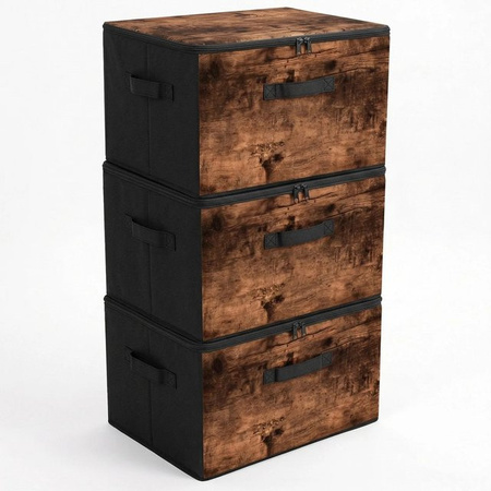 Sekey Aufbewahrungsboxen aus Stoff mit Deckel, 3er Set stapelbar und faltbar, Organizer für Kleidung und Regale, Farben: Anthrazit, Beige, Braun
