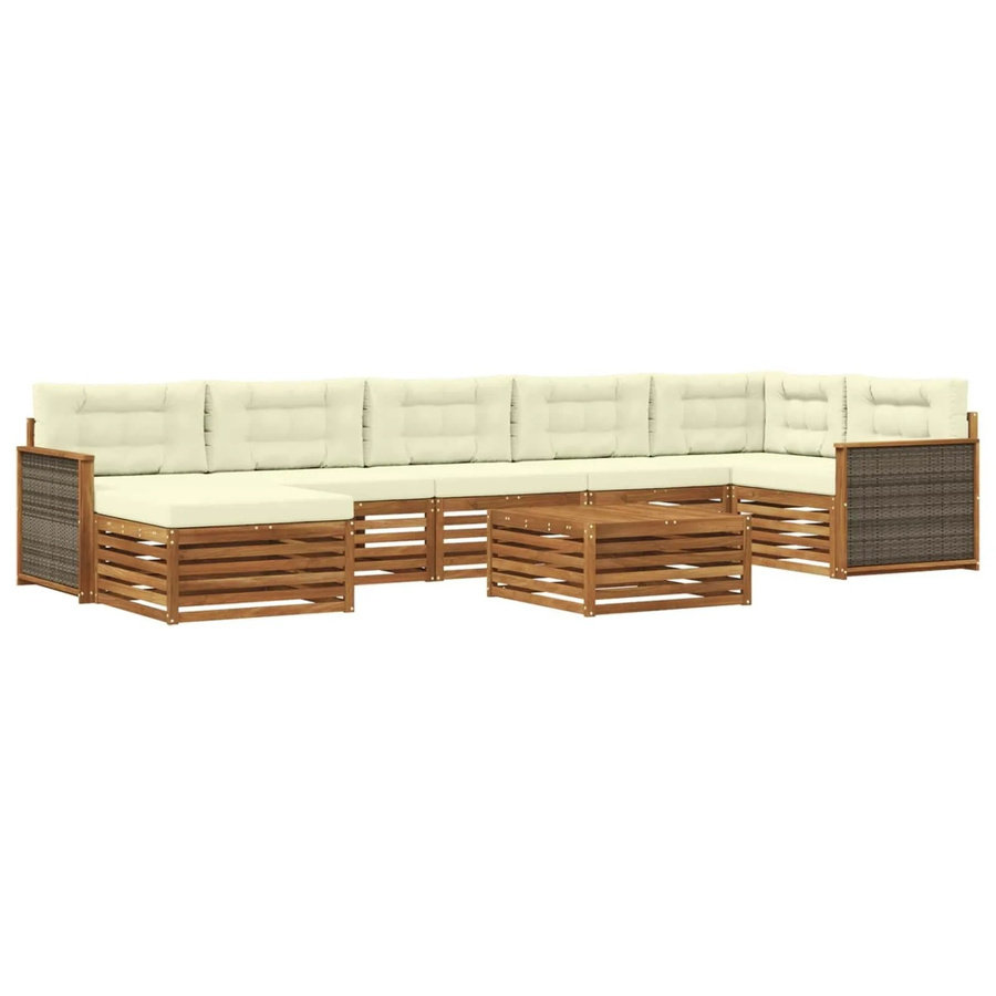 vidaXL Outdoor-Sofagarnitur L-Form aus Akazienholz mit 8 Kissen in Natur und Creme - Bild 2