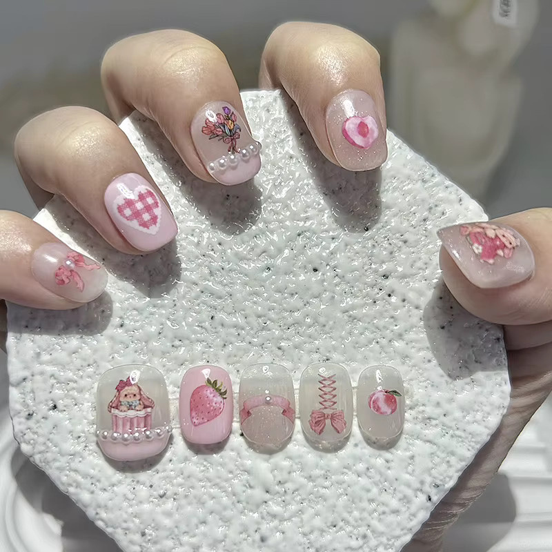 GIOIO Nail Art Kunstnägel, rosa, Erdbeer Hase, 10 Stück - Bild 2