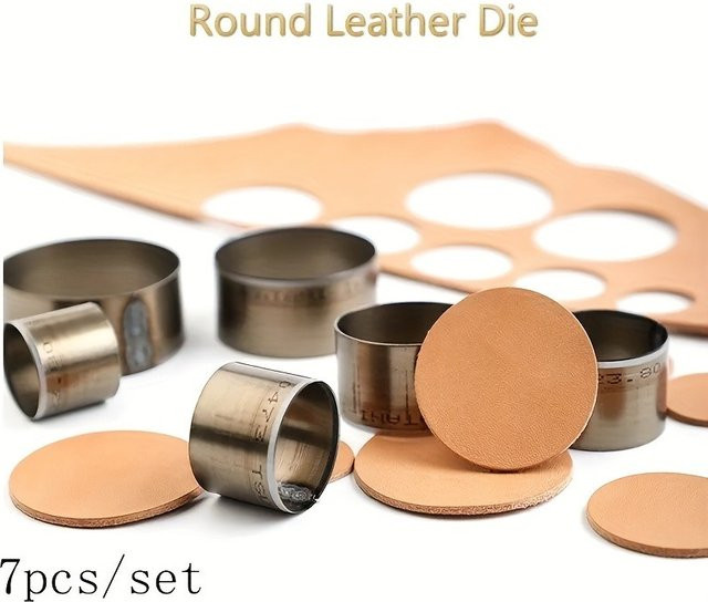 7-teiliges Set runde Lederstanzen aus Metall in Silber für Handwerk und Schneiden - Bild 1