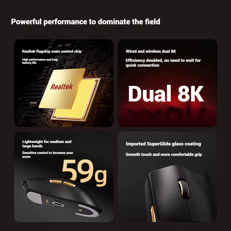 MCHOSE K7 Ultra Wireless Gaming Maus in Schwarz mit PAW3950 Sensor, 4200 DPI und 750 IPS für E-Sport und Büro - Bild 3