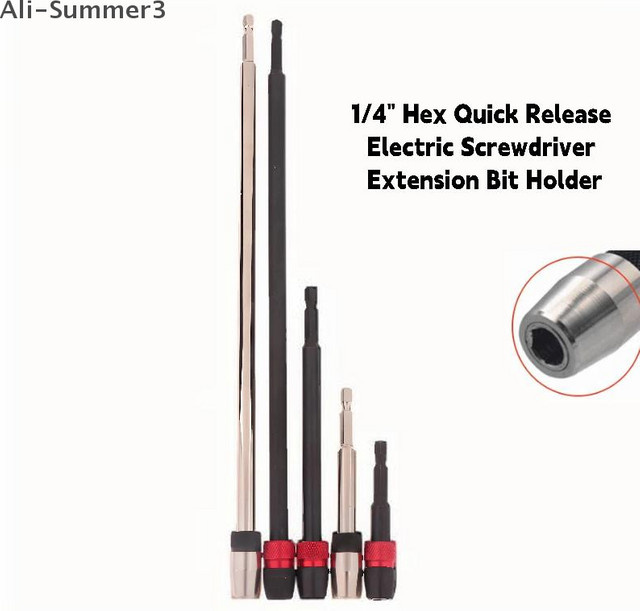Hex Quick Release Bit Halter Elektrische Schraubendreher Verlängerung in Silber, 1/4 Zoll, Längen: 75 mm, 100 mm, 150 mm oder 300 mm - Bild 1