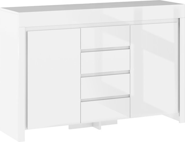 HOMCOM Sideboard in Hochglanzweiß mit LED-Beleuchtung, 4 Schubladen mit Soft-Close-Funktion und verstellbaren Regalen, B/T/H: 120 x 34 x 80 cm - Bild 1