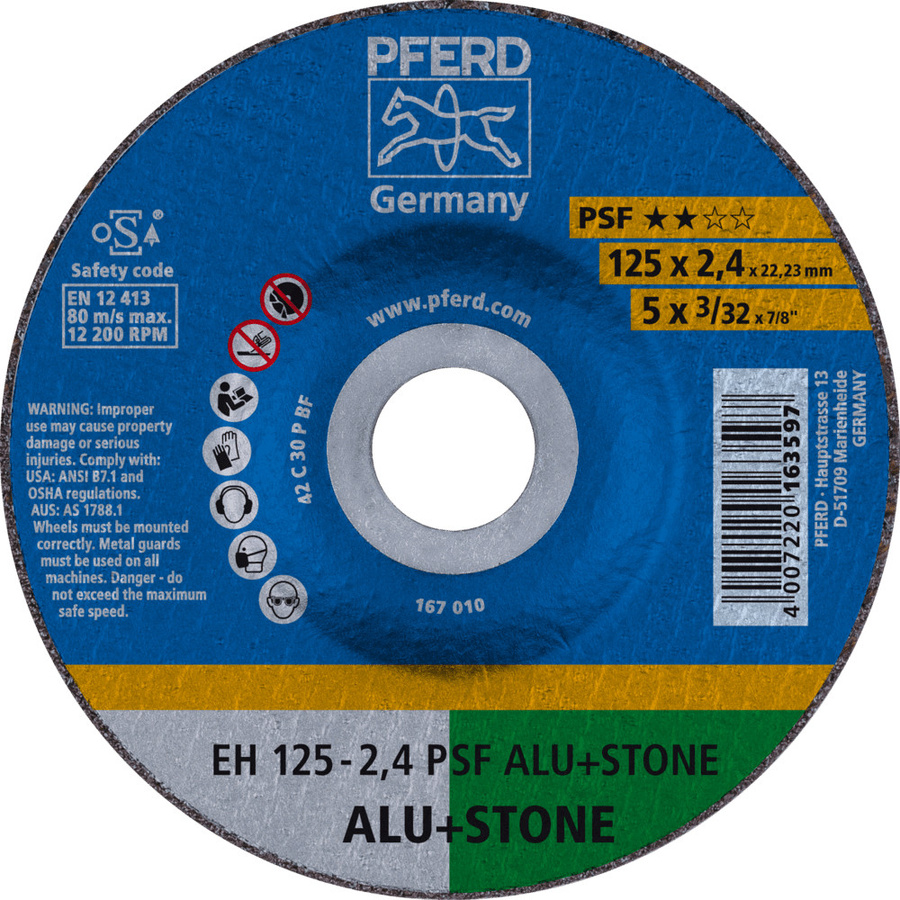 PFERD Trennscheibe PSF ALU+STONE gekröpft für Aluminium und Nichteisenmetalle, Durchmesser: 125 mm, Breite: 2,4 mm, Bohrung: 22,23 mm - Bild 1
