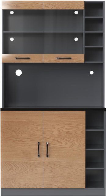 Küchen-Highboard TG Electrical DE in Natur mit LED-Ambiente-Beleuchtung, Glasfach und höhenverstellbaren Ablagefächern, B/T/H: 100 x 47 x 187 cm - Bild 1