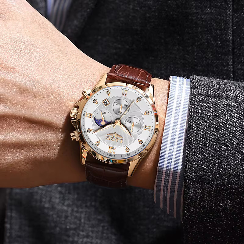 LIGE Armbanduhr, Chronograph, Quarz, Leder, Schwarz, Herren - Bild 3