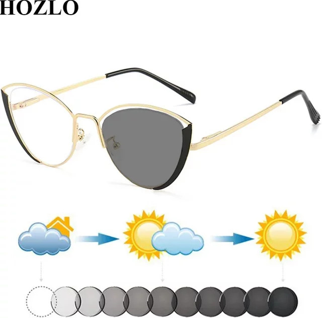 HOZLO Cat Eye Sonnenbrille, Metall, Vollrand, Damen, Photochrome - Bild 1