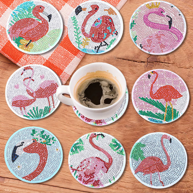 8-teiliges DIY-Diamant-Malerei-Kunstset mit Flamingo-Muster für Untersetzer aus Kristall-Mosaik-Steinen - Bild 3
