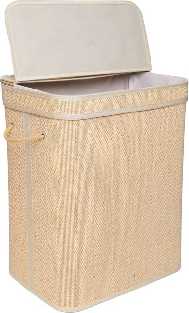 Relaxdays Wäschekorb aus Bambus mit Deckel in Natur und Beige, Volumen: 90 l, B/T/H: 30,0 x 61,0 x 42,0 cm - Bild 1