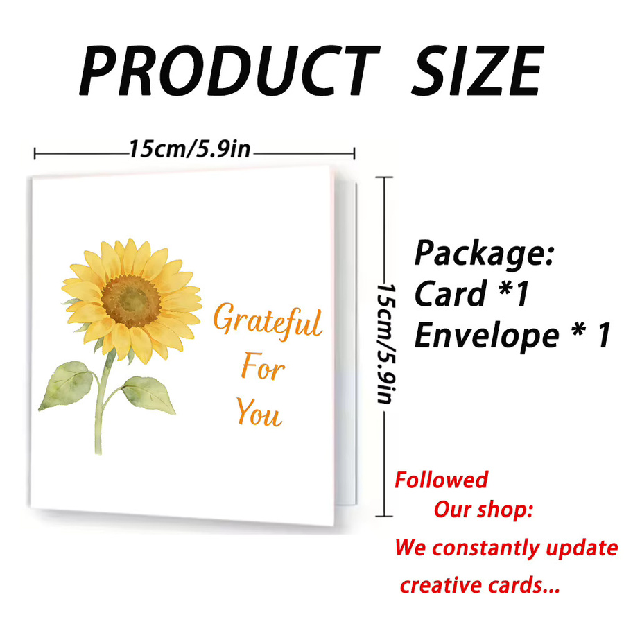 Set aus 2 Teilen: Quadratische Dankeskarte mit Sonnenblumen-Design und passendem Umschlag in Weiß und Multicolour - Bild 2