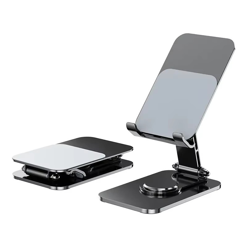Tragbarer und faltbarer Handy-Ständer aus Aluminiumlegierung in Schwarz mit 360 Grad Drehung für Desktop und Live-Streaming - Bild 2