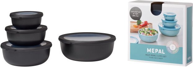 Mepal Multischüssel Set Cirqula flach, 4-teilig, Nordic Black, luftdicht, lebensmittelecht, stapelbar, 350 ml, 750 ml, 1250 ml und 2250 ml - Bild 1
