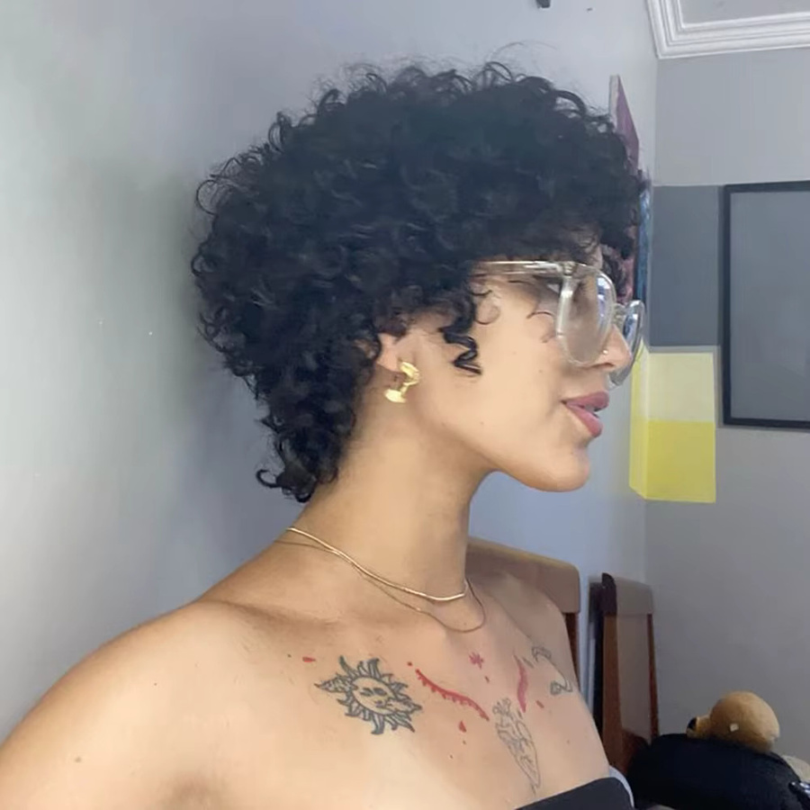 OYM HAIR Perücke, kurze Pixie-Echthaarperücke, lockig, Damen - Bild 4