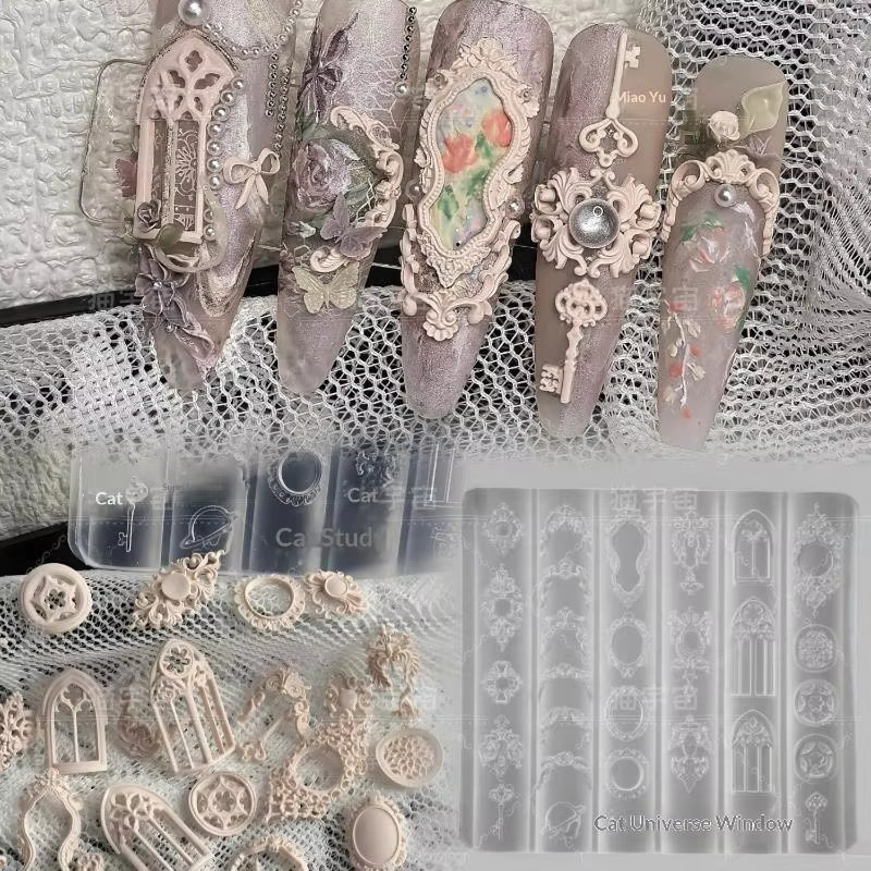 Jiauting Nail Art Form, 3D Silikon, Transparent, Retro Muster - Bild 3