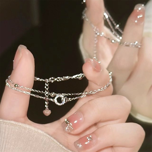 Armband, Silber, Geometrisch, Doppel Schicht, Bogen Sterne Mond, Damen - Bild 1