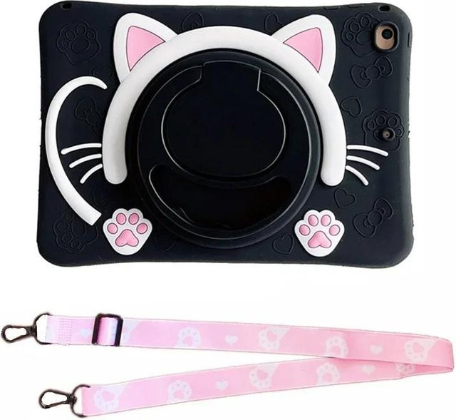 Silikon Kinderhülle mit Katzen Gesicht für Samsung Galaxy Tab A 8.0, 10.1 Zoll, A7 Lite 8.7, A8, S6 Lite in Schwarz - Bild 1