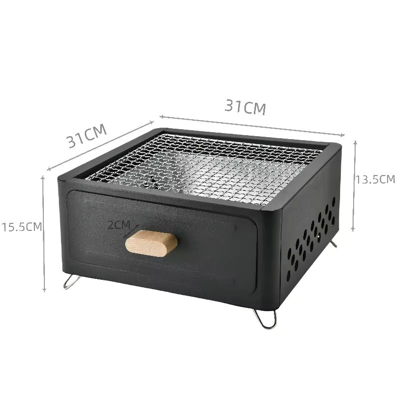 Quadratischer Holzkohlegrill für Outdoor und Camping in Schwarz oder Weiß, Tischgrill geschlossen, B/T/H: 31,0 x 31,0 x 15,5 cm - Bild 5