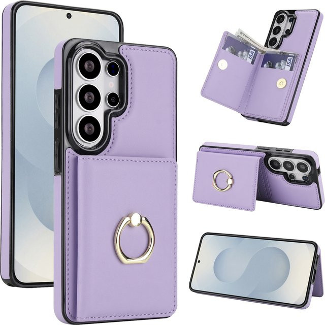 Leder-Brieftaschenhülle mit Kartenhalter und Ringständer für Samsung Galaxy S23 S24 S25 S26 Ultra Plus A56 A36 A26 A16 A55 A35 A15 von szHAIyu in Weiß und Lila - Bild 1