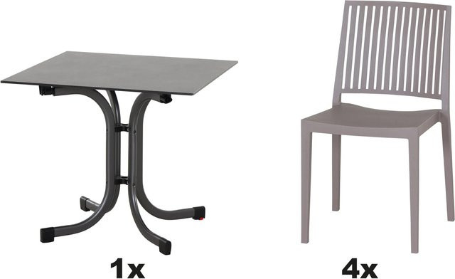 Siena Garden Gartenmöbel Set Lane 5-teilig in Taupe und Grau mit HPL Tischplatte und Stahlrohrgestell, Tischbreite: 80 cm x Tischbreite: 80 cm - Bild 1