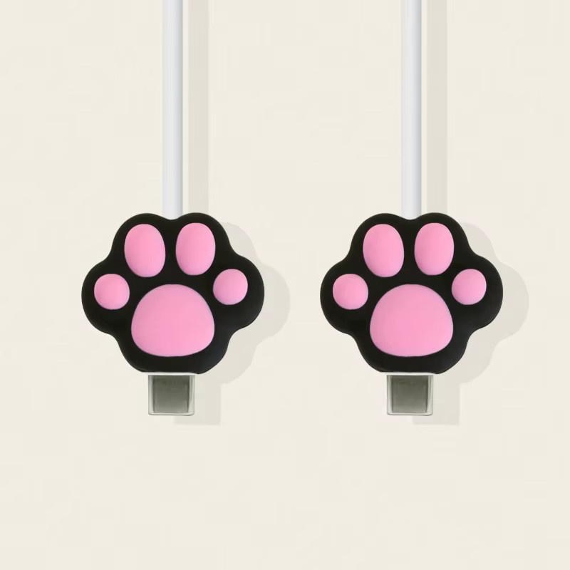 Niedlicher Kabel-Schutz mit Katzenpfoten und Kaninchen-Design für USB-C Ladekabel in Schwarz oder Pink - Bild 2