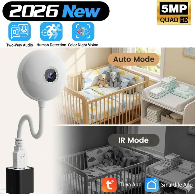 Tuya Smart USB-Glühbirnen-Mini-WLAN-Kamera in Weiß mit 5MP 2K-Auflösung, drahtlose IP-Überwachungskamera für den Innenbereich mit App-Steuerung und automatischer Verfolgung - Bild 1